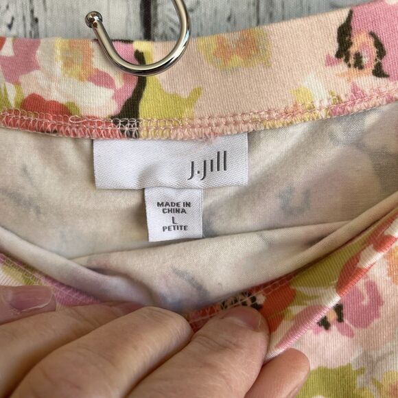 J Jill Womens Pink Floral Pull-On Jersey Knit Skirt Size Petite L Knee Length - Picture 3 of 7